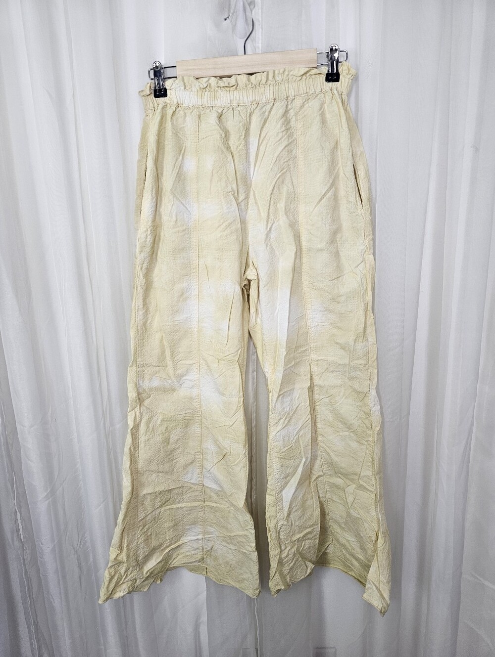 Tambere Tuva Wide Leg Flared Pants Pale Yellow Tie Dye Cotton Rayon Small